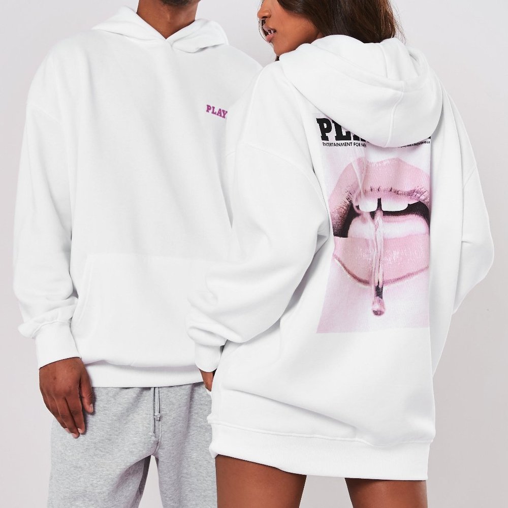 COPY - playboy x missguided oversized hoodie dress white